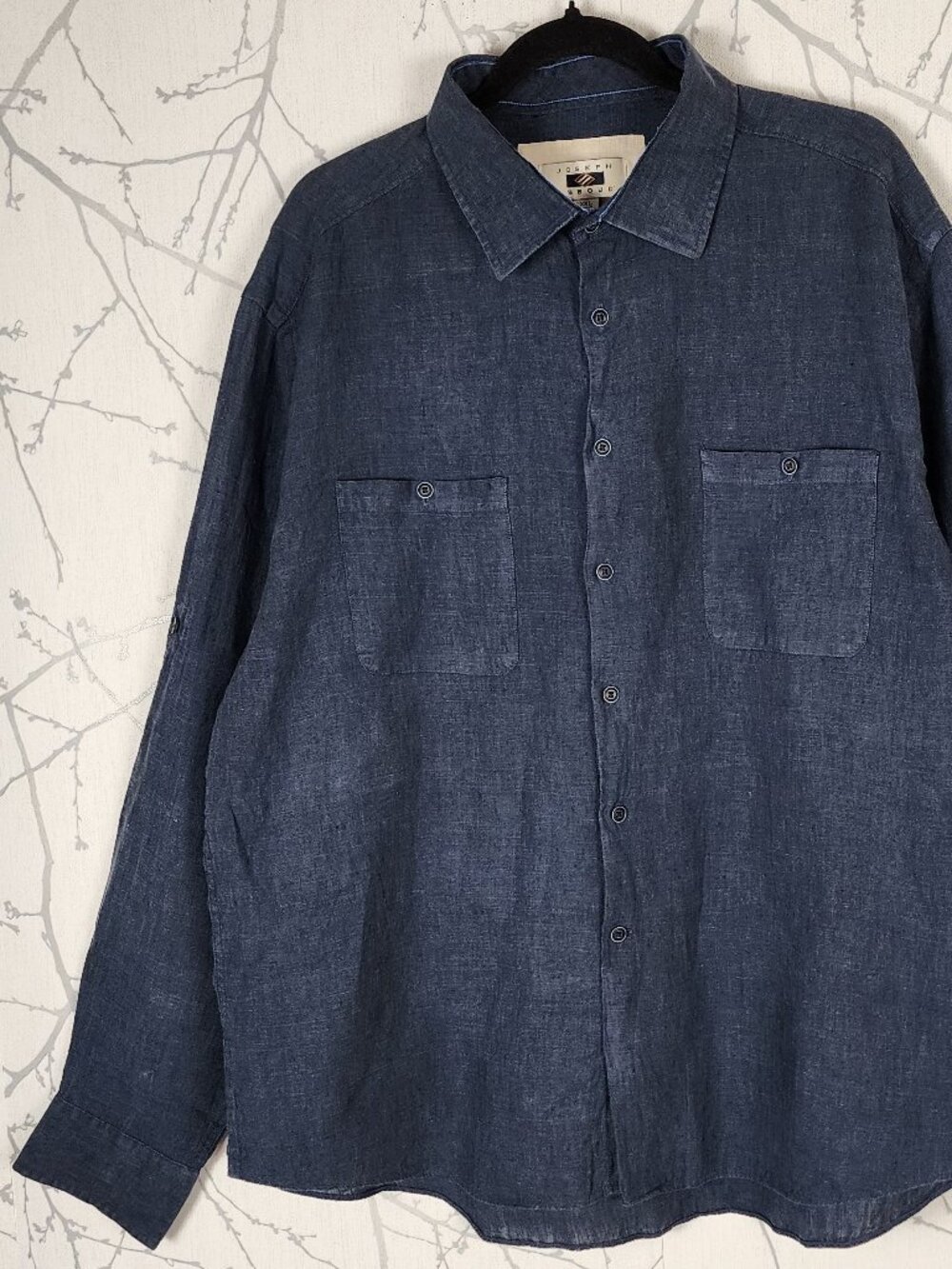 Joseph Abboud Navy 100% Linen Button Front Shirt